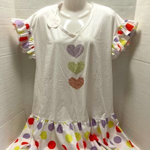 LOLITAS&L Madrid Shift Dress Ruffled Hem Embellished Knee Length White USA 12/XL